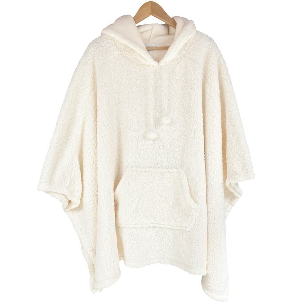 KOOLABURRA by UGG Brushed Back Hooded Sherpa Pullover Poncho Cream Size XL/1X